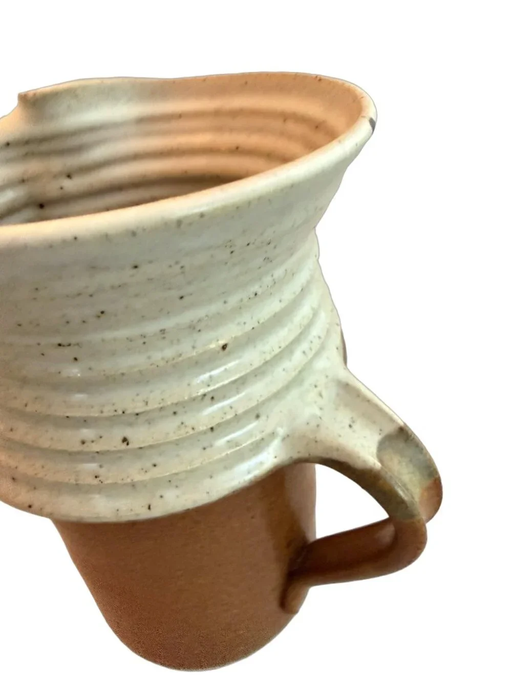 Linda Sharpless Hand Made Rust Brown Cream Stoneware Pitcher Studio Pottery Vase